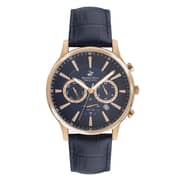 Beverly Hills Polo Club, BP3207X.499, Mens Analog Watch, Navy Blue Dial Multi-Function 3 Hands Navy Blue Leather Strap