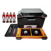 Al Saqer-double Burner Butane Camping Stove With Bbq Grill Hotplate Burger Tray,bbq Tools And 4 Peice Of Butane Gas Catridge .