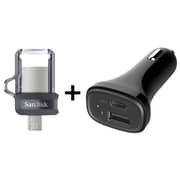 Sandisk SDDD3016GG46 Ultra Dual Drive Type C USB Flash Drive 16GB + Xcell CC490C Car Charger With Type C Port