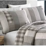 Eddie Bauer Fairview Collection 100% Cotton Reversible & Light-Weight Quilt Bedspread With Matching Shams 3Pc Bedding Set Full/Queen Grey