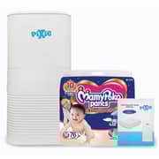 Pixie Disposable Diaper Pail with inner lid + Refill Bag + Pampers Diaper Medium 76 Counts Pixie Disposable Diaper Pail with inner lid + Refill Bag + Pampers Diaper Medium 76 Counts