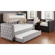 Tufted Nailhead Chesterfield Daybed and Trundle Day Bed Without Trundle Dark Grey