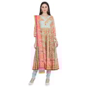 BIBA Aqua & Coral Printed Anarkali Suit Set Size 40