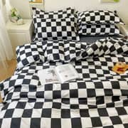 Luna Home Queen/double Size 6 Pieces Bedding Set Without Filler, Black And White Checkered Design Luna Home Queen/double Size 6 Pieces Bedding Set Without Filler, Black And White Checkered Design