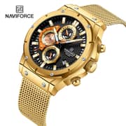 Naviforce NF8027S-GLD/BLK-Mesh Stainless Steel Chronograph Edition