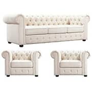 MAB - 5 Seat Chesterfield Tufted Jewel Toned Velvet Sofa with Scroll Arms, Beige