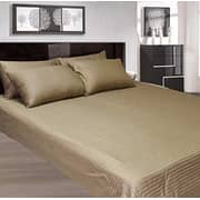 Kingtex 3 Pcs Set Bed Sheet 220x280cm, 300TC Satin Stripe 100% Cotton, Brown with 2 Pillow Cases