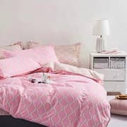 Double Size Pink Geometric Design Bedding Set 6pcs