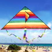 Lavish Rainbow Color Triangle Kite Long Tail With Control Bar And Line Lavish Rainbow Color Triangle Kite Long Tail With Control Bar And Line