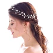 Catery Bride Wedding Headband Leaf Pearl Hair Vine Bridal Accessories For Women And Girls - Silver