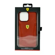 Ferrari Leather Case With Hot Stamped Sides Yellow Shield Logo For Iphone 14 Pro Max Red