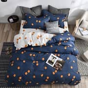 Double Size Bedding Set 6pcs Orange Design Blue Color