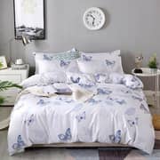 Queen Size Bedding Set 6pcs Blue Butterfly Design