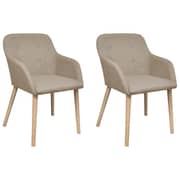 vidaXL Oak Indoor Fabric Dining Chair Set 2 pcs with Armrest Beige