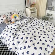 Luna Home Single Size 4 Pieces Bedding Set Without Filler, Small Hearts Design