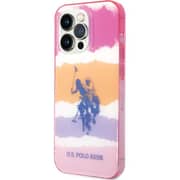US Polo Blurred Stripes Case Pink With Horse Logo iPhone 14 Pro