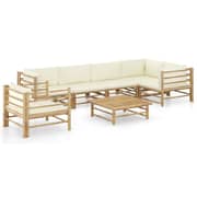 vidaXL 7 Piece Garden Lounge Set with Cream White Cushions Bamboo vidaXL 7 Piece Garden Lounge Set with Cream White Cushions Bamboo
