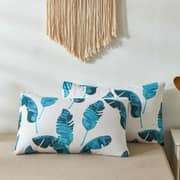 Luna Home Single Size 4 Pieces Bedding Set Without Filler, Blue Leaves Design