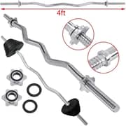 ULTIMAX Weight Lift Bar Curved Threaded Chrome Steel Curl Bar with Collars for All Standard Plates Free Weightlifting Accessory for Home Gym-47 inch