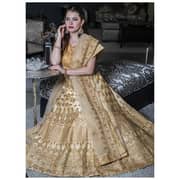 Pankhudii Beige & Gold Embroidered Semi-Stitched Lehenga Set Free Size