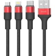 Budi 3-in-1 Fast Charging Cable 1.2m Black Budi 3-in-1 Fast Charging Cable 1.2m Black