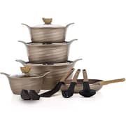 DMS® 16 Piece Induction Cookware Cooking Set Pots Casserole Pan Soup Pot with Glass Lid 3 Kitchen Utensils 4 Pieces Removable silicone handles Marbel coating dishwasher safe TSK5016CMP