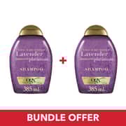 OGX Shampoo Hydrate & Color Reviving + Lavender Luminescent Platinum With UVA/UVB Filters 385ml - Pack of 2 Pieces (Bundle Offer) OGX Shampoo Hydrate & Color Reviving + Lavender Luminescent Platinum With UVA/UVB Filters 385ml - Pack of 2 Pieces (Bundle Offer)