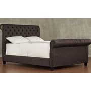 Oxford Rolled Top-Tufted Sleigh Bed Frame King without Mattress Brown