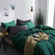 Luna Home Single Size 4 Pieces Bedding Set Without Filler, Plain Emerald Green Color