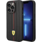 Ferrari Leather Case Black With Embossed Stripes iPhone 14 Pro Max