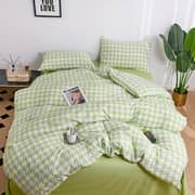 Luna Home King Size 6 Pieces Bedding Set Without Filler, Checkered Design Green Color