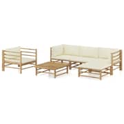 vidaXL 6 Piece Garden Lounge Set with Cream White Cushions Bamboo vidaXL 6 Piece Garden Lounge Set with Cream White Cushions Bamboo