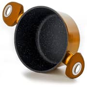 DMS® 15-Piece Induction Cookware Cooking Set Pots Pan Set Frying Pan Soup Pot with Glass Lid 3 Kitchen Utensils 2 Pot Coasters Aluminium Marbel Coating Dishwasher Safe, gold Color