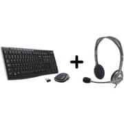 Logitech Wireless Keyboard & Mouse Combo Black + Stereo Headset Bundle Logitech Wireless Keyboard & Mouse Combo Black + Stereo Headset Bundle