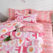 Luna Home Single Size 4 Pieces Bedding Set Without Filler, Pink Love Design Luna Home Single Size 4 Pieces Bedding Set Without Filler, Pink Love Design