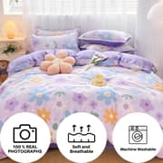 LUNA HOME Single size bedding set 4 pieces without filler, Purple Color Cute Flower design LUNA HOME Single size bedding set 4 pieces without filler, Purple Color Cute Flower design