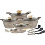 DMS® 16 Piece Induction Cookware Cooking Set Pots Casserole Pan Soup Pot with Glass Lid 3 Kitchen Utensils 4 Pieces Removable silicone handles Marbel coating dishwasher safe TSK5016CMP