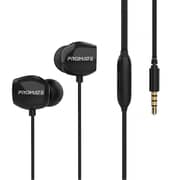Promate Wired Earphones with Mic, Silicone Buds and 3.5mm Tangle-Free Cord, Presto.Black