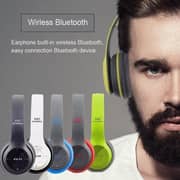 P47 Universal Foldable EDR Wireless Headphones Bluetooth 4.2 Overhead Headset with Noise Canceling and MP3/MP4/FM Player BLUE