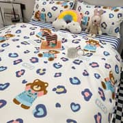 Luna Home Single Size 4 Pieces Bedding Set Without Filler, Cute Heart And Bear Design