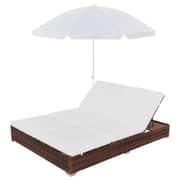 Vidaxl Outdoor Lounge Bed With Umbrella Poly Rattan Brown Vidaxl Outdoor Lounge Bed With Umbrella Poly Rattan Brown