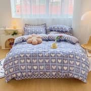 Luna Home Queen/double Size 6 Pieces Bedding Set Without Filler , Heart Checkered Design