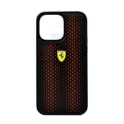 Ferrari Pu Leather Perforated Case With Nylon Base & Yellow Shield Logo For Iphone 14 Pro Max Red Ferrari Pu Leather Perforated Case With Nylon Base & Yellow Shield Logo For Iphone 14 Pro Max Red