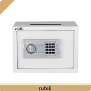 Rubik Electronic Digital Safe Box with Key A4 and Top Cash Drop-in Slot A4 Document Size (25x35x25cm) White