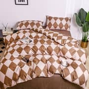 Luna Home Single Size 4 Pieces Bedding Set Without Filler, Rhombs Design Brown Color