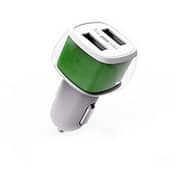 E-Strong Dual USB Car Charger With iPhone Cable White/Green 2.4A