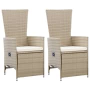 vidaXL Reclining Garden Chairs 2 pcs with Cushions Poly Rattan Beige vidaXL Reclining Garden Chairs 2 pcs with Cushions Poly Rattan Beige