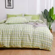 Luna Home Single Size 4 Pieces Bedding Set Without Filler, Checkered Design Green Color