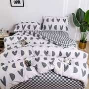 Luna Home King Size 6 Pieces Bedding Set Without Filler, Hearts And Checkered Design Grey And White Color