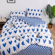 Luna Home Queen/double Size 6 Pieces Bedding Set Without Filler , Hearts And Checkered Design Blue And White Color Luna Home Queen/double Size 6 Pieces Bedding Set Without Filler , Hearts And Checkered Design Blue And White Color
